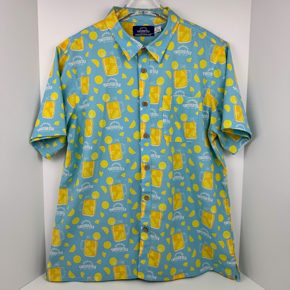 Twisted Tea Shinesty Hawaiian Shirt  Blue Tropical Short Sleeve - Men's XL